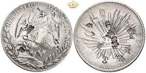 8 Reales 1885 Mo MH, chopmarks