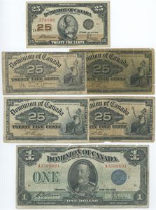 Dollar 1923, No. A3509891, as well as 5 others. (6)