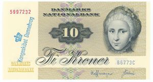 10 kroner 1977 B6, nr. 5997232, Kongeskibet Dannebrog