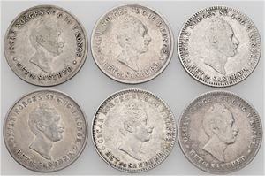 12 skilling 1845, 1847, 1848, 1850, 1854, 1856. (6)