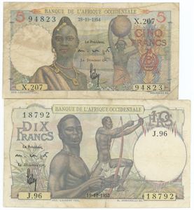 5 Francs 1954, 10 Francs 1952. (2)