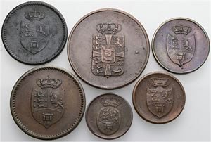 Rigsbanktegn for 2-16 skilling 1813-1815. (6)