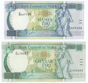 5-, & 10 Liri 1994 ND Issue. (2)