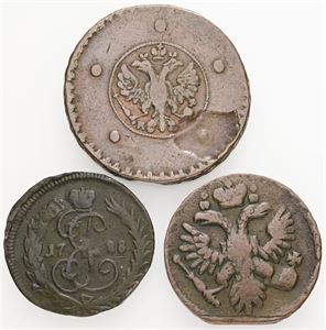 5 Kopecks 1727, Denga 1735, 1788. (3)