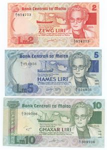 2-, 5-, & 10 Liri 1986 ND Issue. (3)