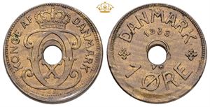1 øre 1938 - fejlmønt med let decentreret præg