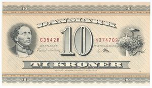10 kroner 1954 C3, nr. 4374702, Svend Nielsen / Riim