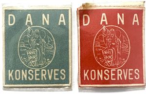 Dana Konserves, to forskellige, frimærkepenge