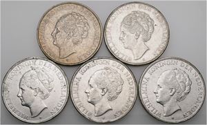 2 1/2 Gulden 1930, 1931, 1932, 1933, 1939. (5)