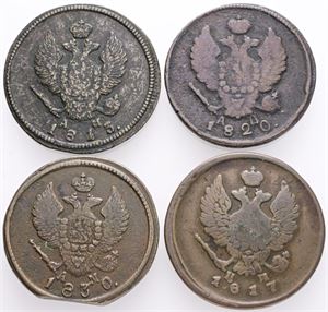2 Kopecks 1813, 1817, 1820, 1830. (4)