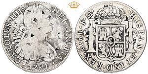 8 Reales 1791 Mo FM, chopmarks.
