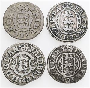 2 skilling 1650, 1654, 1660, 1665. (4)