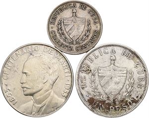 40 Centavos 1920; Peso 1933, 1953. (3)