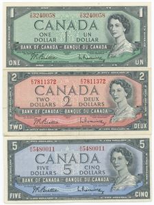 1-, 2-, 5 Dollars 1954. (3)