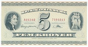 5 kroner 1952 A0, nr 7596841, Haugen Johansen / Riim