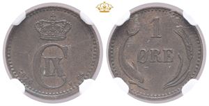 1 øre 1876 - graderet AU 58 BN af NGC