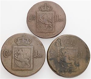 Skilling 1820, 2 skilling 1822, 1831. (3)