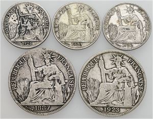 10 Cents 1922, 1923, 1924, 20 Cents 1887, 1923. (5)