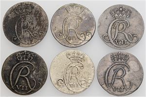 2 skilling 1800, 1802, 1803, 1804, 1805, 1807. (6)