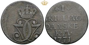Skilling 1771 - fejlmønt med decentreret præg