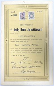 Rødby Havns Jernskibsværft A/S - 1917 - Aktiebrev - 500kr.