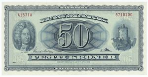 50 kroner 1957 A1, nr. 5710700, Svend Nielsen / Riim