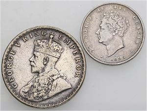 Shilling 1825; Rupee 1917. (2)