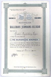 Kallehave Jernbane-Selskab - 1903 - Aktiebrev - 200kr.