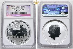 1 Dollar 2015 P, year of the goat - NGC MS 70