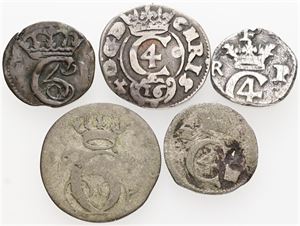 Samling, inkl. 8 skilling 1623, i alt 5 stk., alle forskellige. (5)