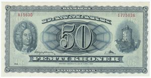 50 kroner 1956 A1, nr. 1775036, Haugen Johansen / Riim