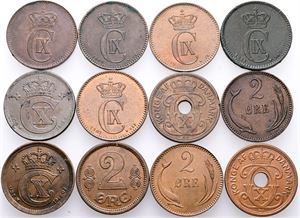 2 øre, forskellige. (12)