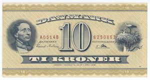 10 kroner 1951 A0, nr. 6250862, Svend Nielsen / Riim