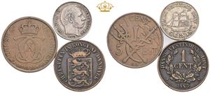 1 cent 1883, 5 cents 1879, 5 bit / 1 cent 1913. (3)