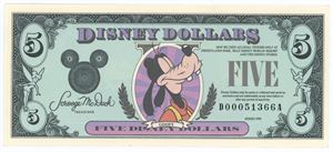 5 Disney Dollars 1990, no. D00051366A - Gooofy
