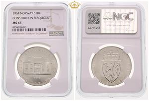 10 kroner 1964 - MS 65 af NGC