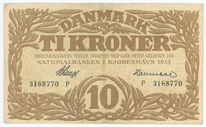 10 kroner 1934 F, nr. 3168770
