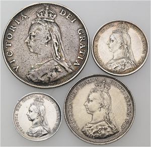 Threepence, Sixpence, Shilling and Florin 1887. (4)