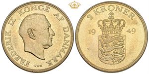 2 kroner 1949, medaljeprægskarakter.