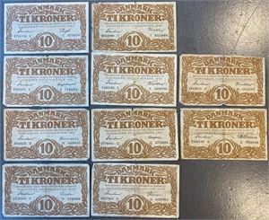 10 kroner, 1939 - 1943, 10 stk. (10)