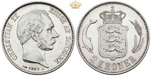 2 kroner 1897 - medaljeprægskarakter på forsiden