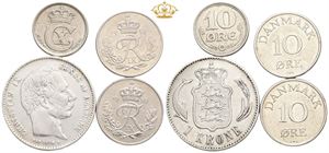 10 øre 1922, 1959 (2); 1 krone 1898. (4)
