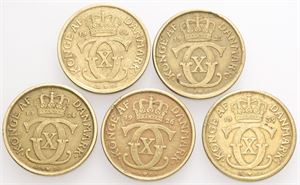 1/2 krone 1924, 1925, 1926, 1939, 1940. (5)