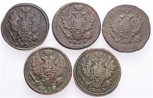 Kopeck 1818, 1819, 1821, 1829, 1830. (5)