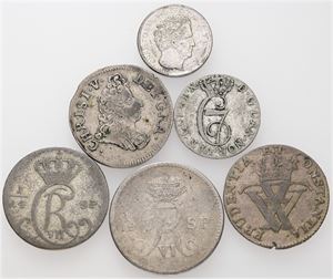 Samling skillingsmønter. (6)