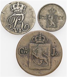 8 skilling 1809, 3 skilling 1869, skilling 1833. (3)