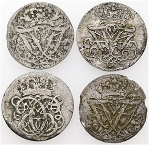 2 skilling 1692, 1700, 1707, 1709. (4)