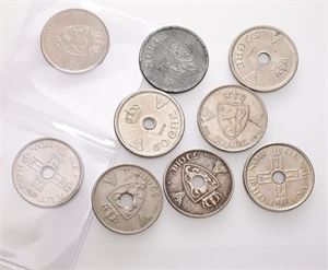 50 øre 1921, 1922, 1922, 1923, 1941, 1942, 1945, 1947, 1948. (9)
