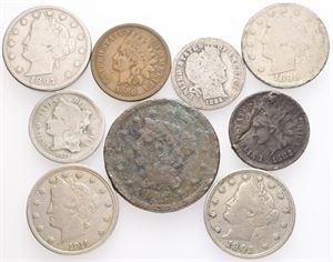 Small collection different coins. (9)