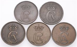 5 øre 1882, 1884, 1899, 1902, 1906. (5)